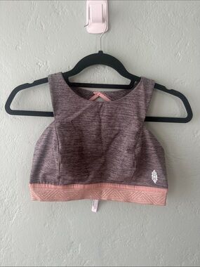 FP Movement by Free People Heathered Grey with Mauve Pink band Sports Bra